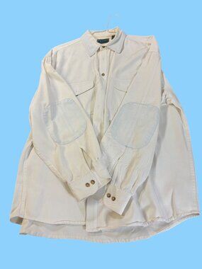 Native Habitat Planet Earth White Button-Up Shirt XXL Cotton With Elbow Patches